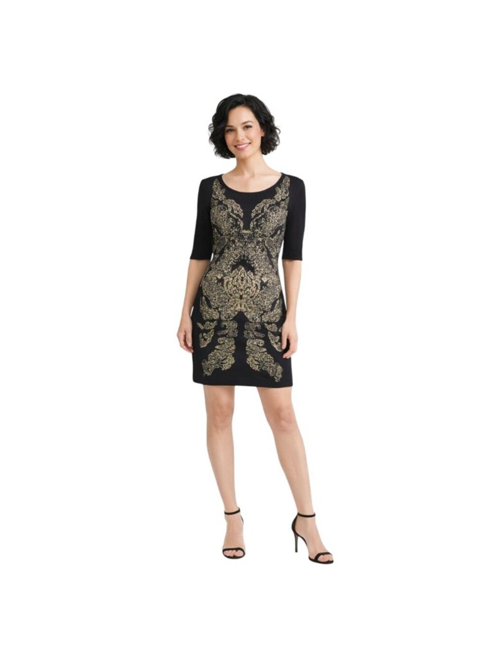 Barneys New York Small Black & Gold Metallic Knit Sweater Dress